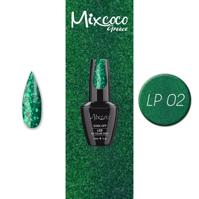 Mixcoco Ημιμόνιμο Βερνίκι Νυχιών LP 002 Πράσινο Glitter 15ml