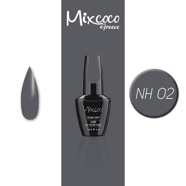 Mixcoco Ημιμόνιμο Βερνίκι Νυχιών NH 002 Grey Flavor Γκρι Ανθρακί 15ml
