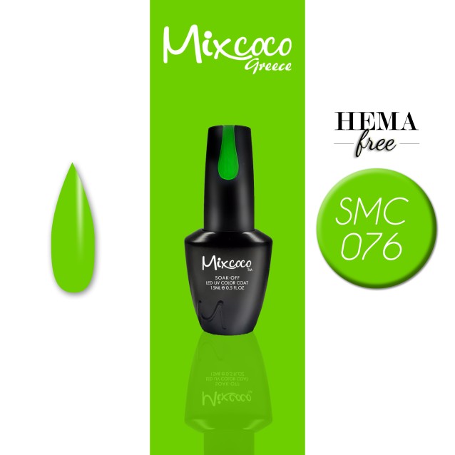 Mixcoco Ημιμόνιμο Βερνίκι Νυχιών SMC 076 Fluo Πράσινο 15ml