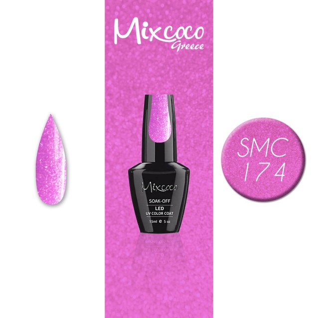 Mixcoco Ημιμόνιμο Βερνίκι Νυχιών SMC 174 Φούξια Shimmer 15ml