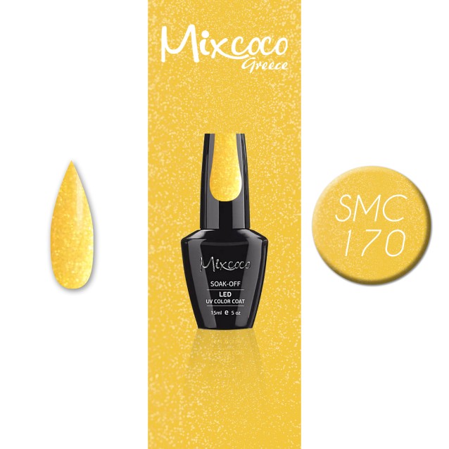 Mixcoco Ημιμόνιμο Βερνίκι Νυχιών SMC 170 Κίτρινο Glitter 15ml