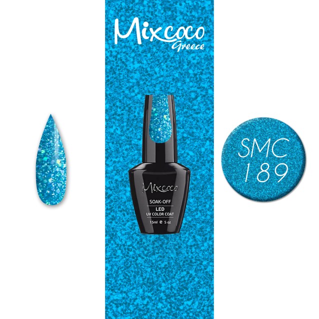 Mixcoco Ημιμόνιμο Βερνίκι Νυχιών SMC 189 Μπλε Glitter 15ml