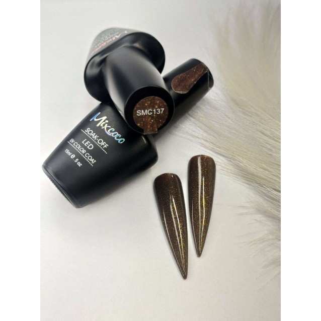 Mixcoco Ημιμόνιμο Βερνίκι Νυχιών SMC 137 Καφέ Χρυσό Glitter 15ml