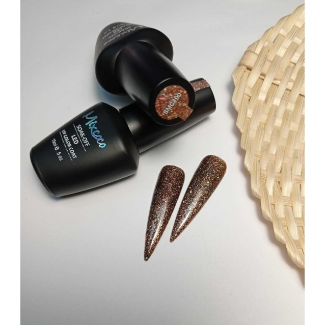 Mixcoco Ημιμόνιμο Βερνίκι Νυχιών SMC 190 Σκούρο Καφέ Χρυσό Glitter 15ml