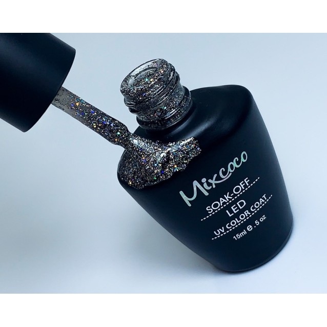Mixcoco Ημιμόνιμο Βερνίκι Νυχιών SMC 188 Μαύρο Ασημί Glitter 15ml