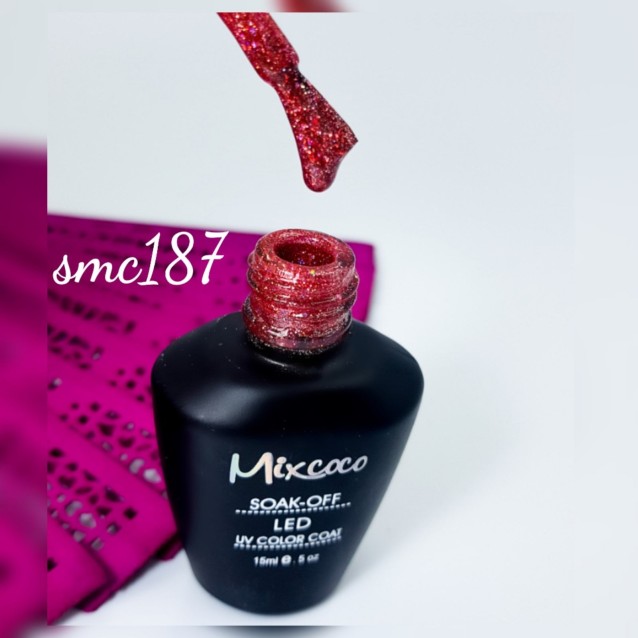 Mixcoco Ημιμόνιμο Βερνίκι Νυχιών SMC 187 Φούξια Κόκκινο Glitter 15ml