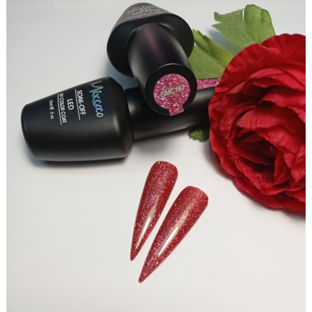 Mixcoco Ημιμόνιμο Βερνίκι Νυχιών SMC 187 Φούξια Κόκκινο Glitter 15ml