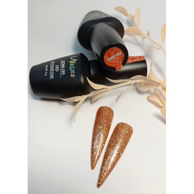 Mixcoco Ημιμόνιμο Βερνίκι Νυχιών SMC 182 Χρυσό Καφέ Glitter 15ml