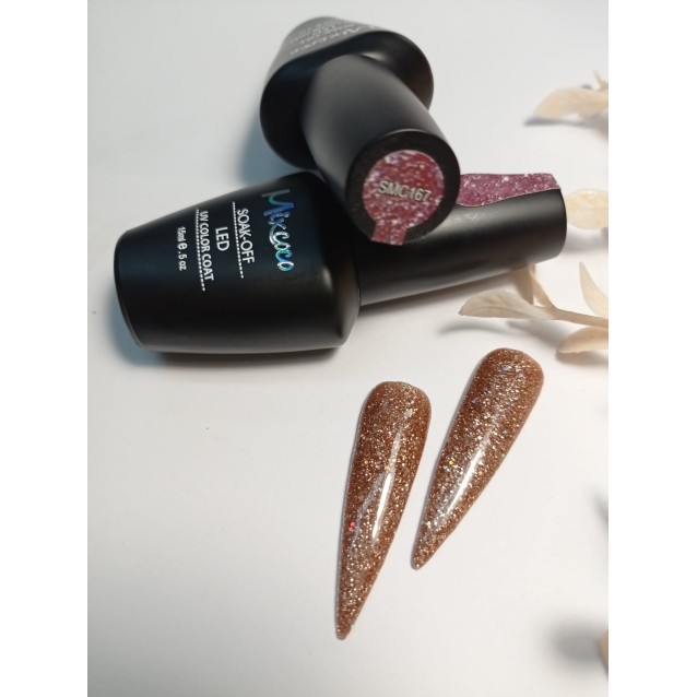 Mixcoco Ημιμόνιμο Βερνίκι Νυχιών SMC 167 Καφέ Γκρι Glitter 15ml