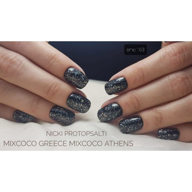 Mixcoco Ημιμόνιμο Βερνίκι Νυχιών SMC 163 Μαύρο Έντονο Glitter 15ml