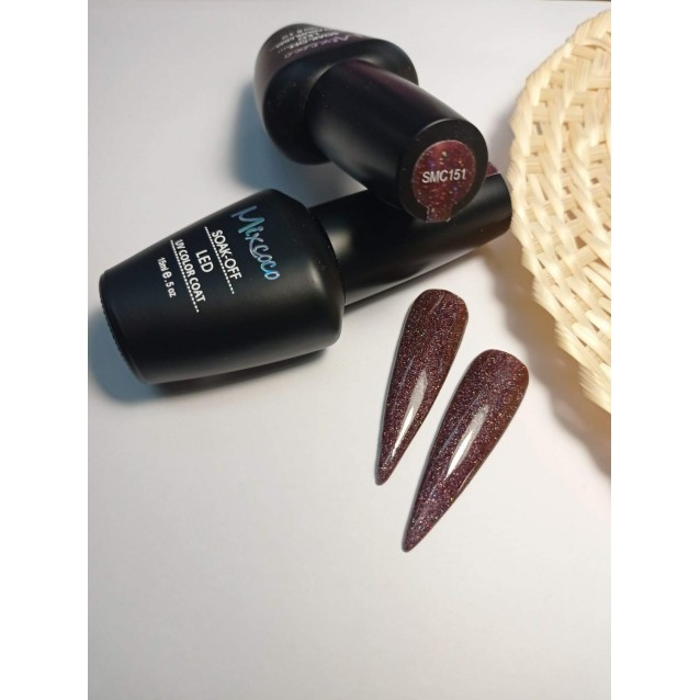 Mixcoco Ημιμόνιμο Βερνίκι Νυχιών SMC 151 Μελιτζανί Glitter 15ml
