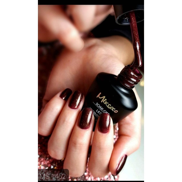 Mixcoco Ημιμόνιμο Βερνίκι Νυχιών MS 1452 Μπορντό Καφέ Glitter 15ml