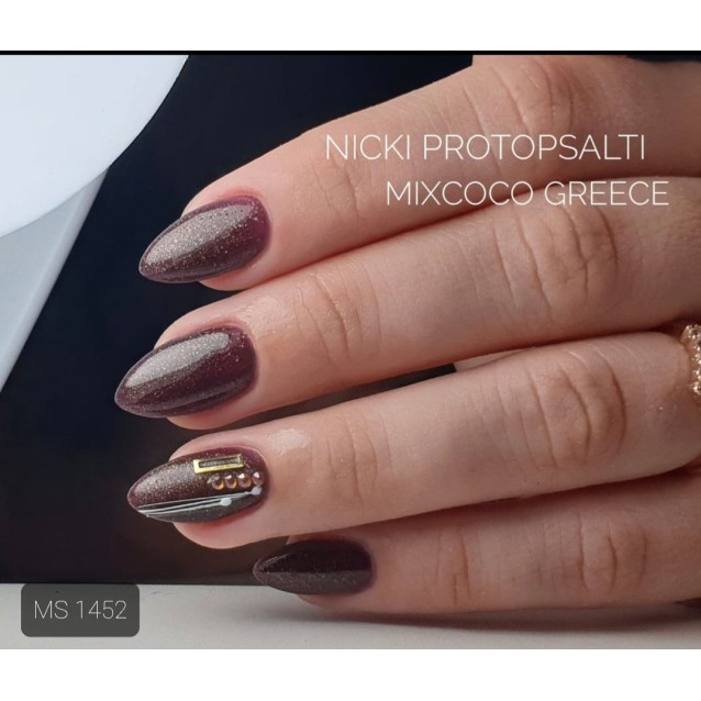 Mixcoco Ημιμόνιμο Βερνίκι Νυχιών MS 1452 Μπορντό Καφέ Glitter 15ml