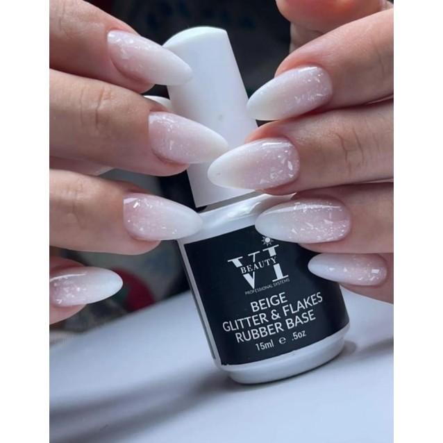 Mixcoco Rubber Base Beige Glitter & Flakes 15ml