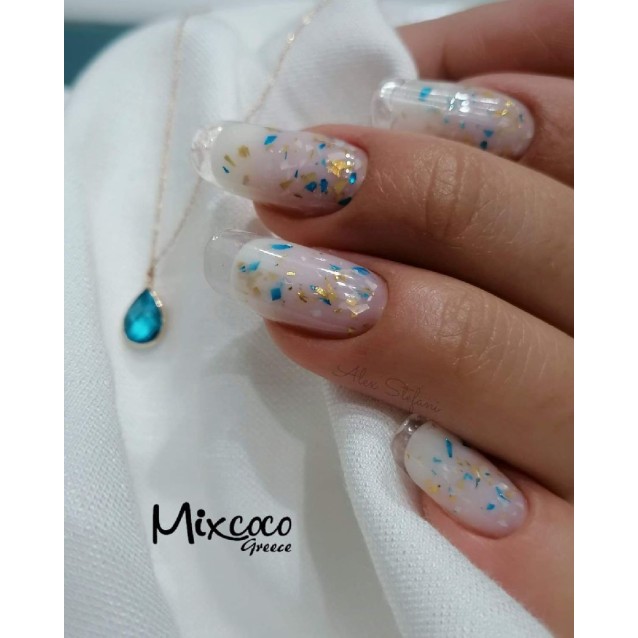 Mixcoco Rubber Base Gold Blue Flake 15ml