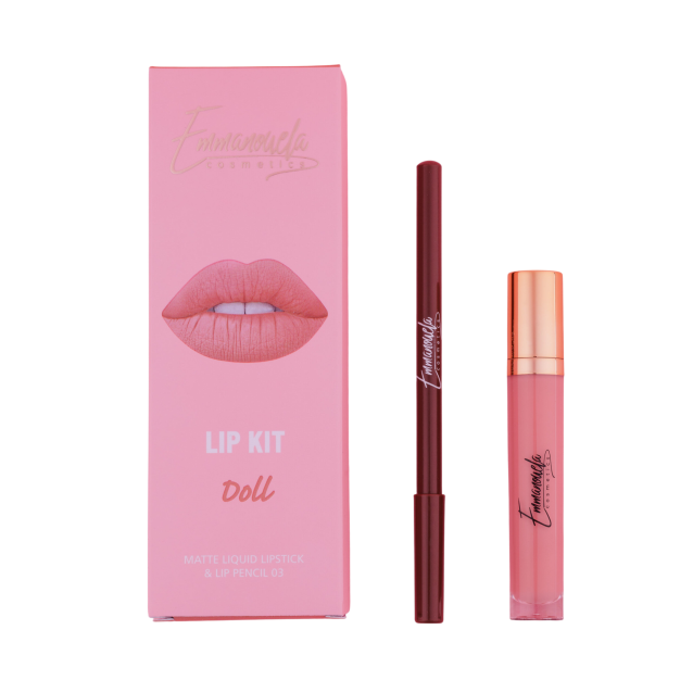 Emmanouela Cosmetics Lip Kit “Doll” Lipstick Doll 5ml και το Lip Pencil No.03 – Dark Brown 1,3g