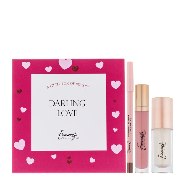 Emmanouela Cosmetics Darling Love Box (Lip liner No08 1,4g, Lipstick “Darling 5ml”,  Glitter Lips 5ml)