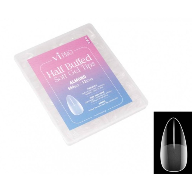 Vi Pro Half Buffed Soft Gel Tips Almond 504τεμ Vi Pro Half Buffed Soft Gel Tips Almond 504τεμ