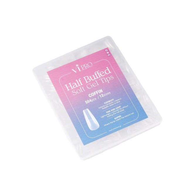 Vi Pro Half Buffed Soft Gel Tips Coffin 504τεμ