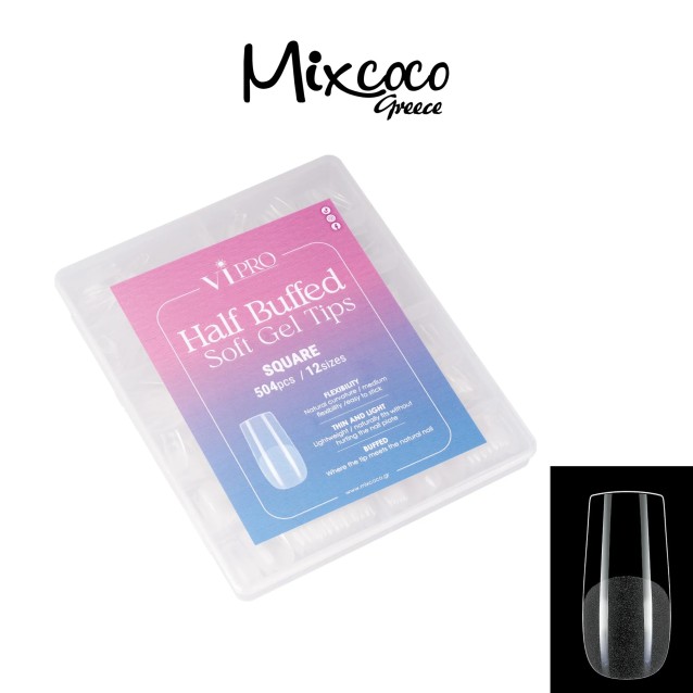 Mixcoco Soft Gel Tips Half Buffed Square 504τμχ.
