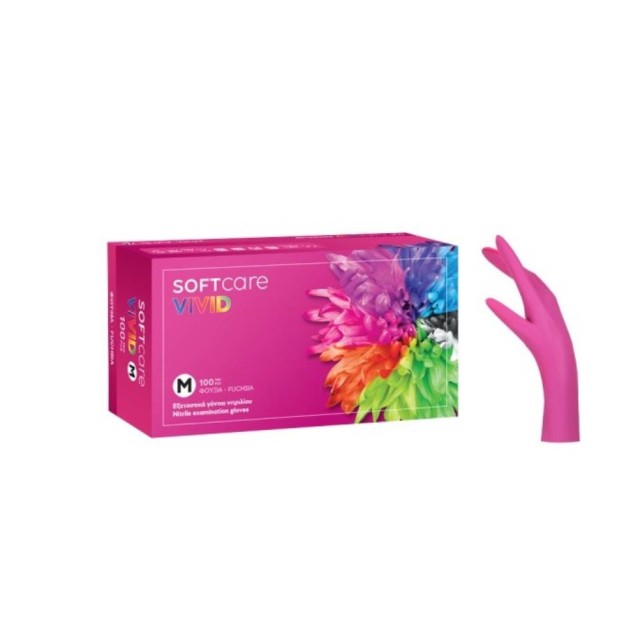 Soft Care Vivid Γάντια Νιτριλίου Φούξια 100τεμ Medium