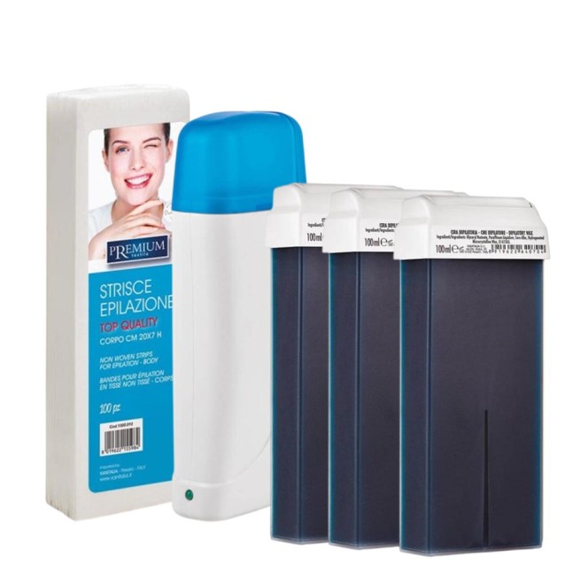 Xanitalia Σετ (Κεριέρα, 3 Ρολέτες Μπλε Αζουλένιο, Ταινίες Αποτρίχωσης Non-Woven)