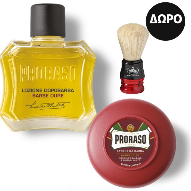 Σετ Περιποίηση Ξυρίσματος Με Σαπούνι Proraso Shave Soap Jar Nourish 150ml, Proraso Aftershave Lotion Nourish 100ml και ΔΩΡΟ Omega Πινέλο Ξυρίσματος με Φυσική Τρίχα Χοίρου 10777