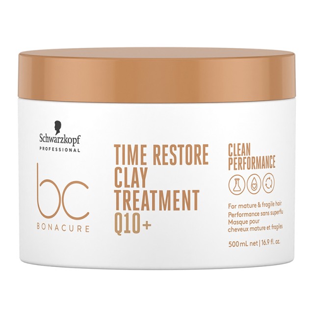 Schwarzkopf Professional BC Bonacure Μάσκα Ενδυνάμωσης Μαλλιών με αντιγηραντική δράση, με Q10+ Time Restore Clay για εύθραυστα και ώριμα μαλλιά 500ml