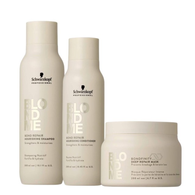 Schwarzkopf Professional BLONDME Bond Repair Nourishing Σετ (Σαμπουάν 300ml, Conditioner 250ml, Deep Repair Μάσκα 200ml)