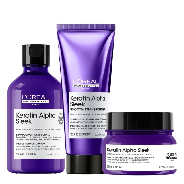 L’Oreal Professionnel Serie Expert Keratin Alpha Sleek Smooth Σετ (Σαμπουάν 300ml, Μάσκα 250ml, Transformer 200ml)