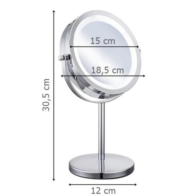 Επιτραπέζιος Καθρέφτης Διπλής όψης 1x/5x zoom Ø15xΥ30,5cm με LED φως Ασημί